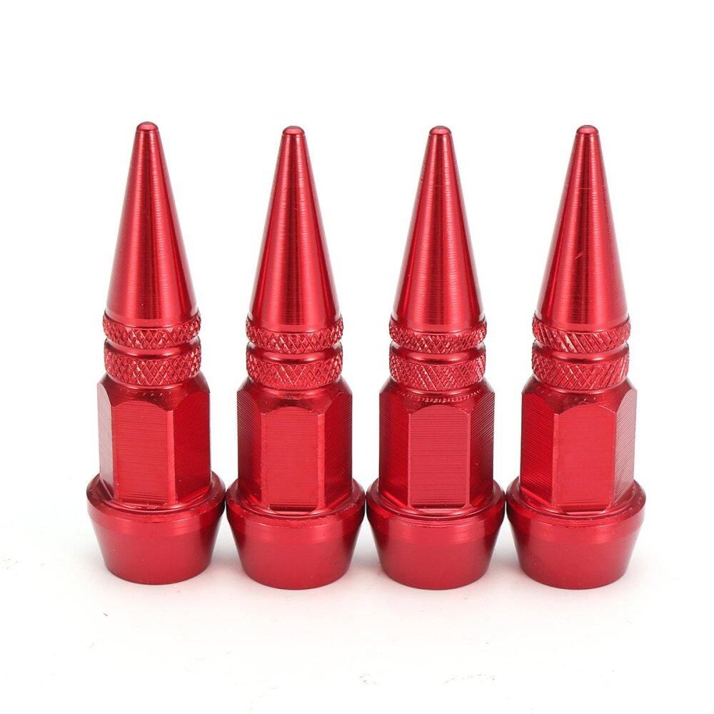4PC Black Car Auto Bike Spike Shape Tire Dustproof Wheel Stem Aluminum Valve Cap Red (red)