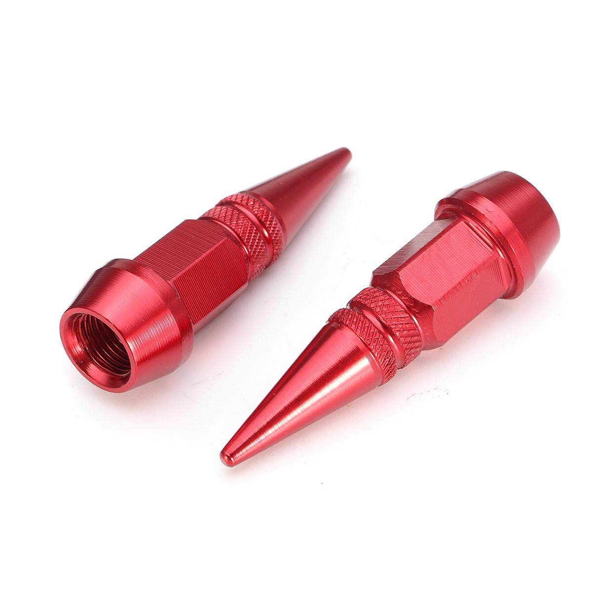 4PC Black Car Auto Bike Spike Shape Tire Dustproof Wheel Stem Aluminum Valve Cap Red (red)
