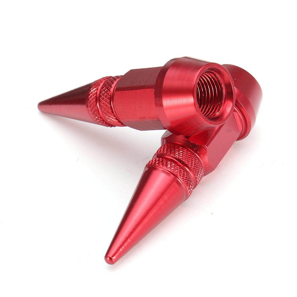 4PC Black Car Auto Bike Spike Shape Tire Dustproof Wheel Stem Aluminum Valve Cap Red (red)