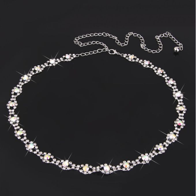 2x AB Color Crystal Alloy Flower Beads Ladies Waist Chain/Charm Belt
