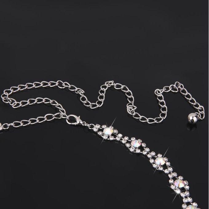 2x AB Color Crystal Alloy Flower Beads Ladies Waist Chain/Charm Belt