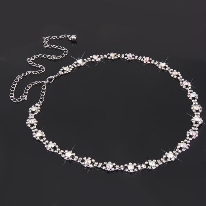 2x AB Color Crystal Alloy Flower Beads Ladies Waist Chain/Charm Belt
