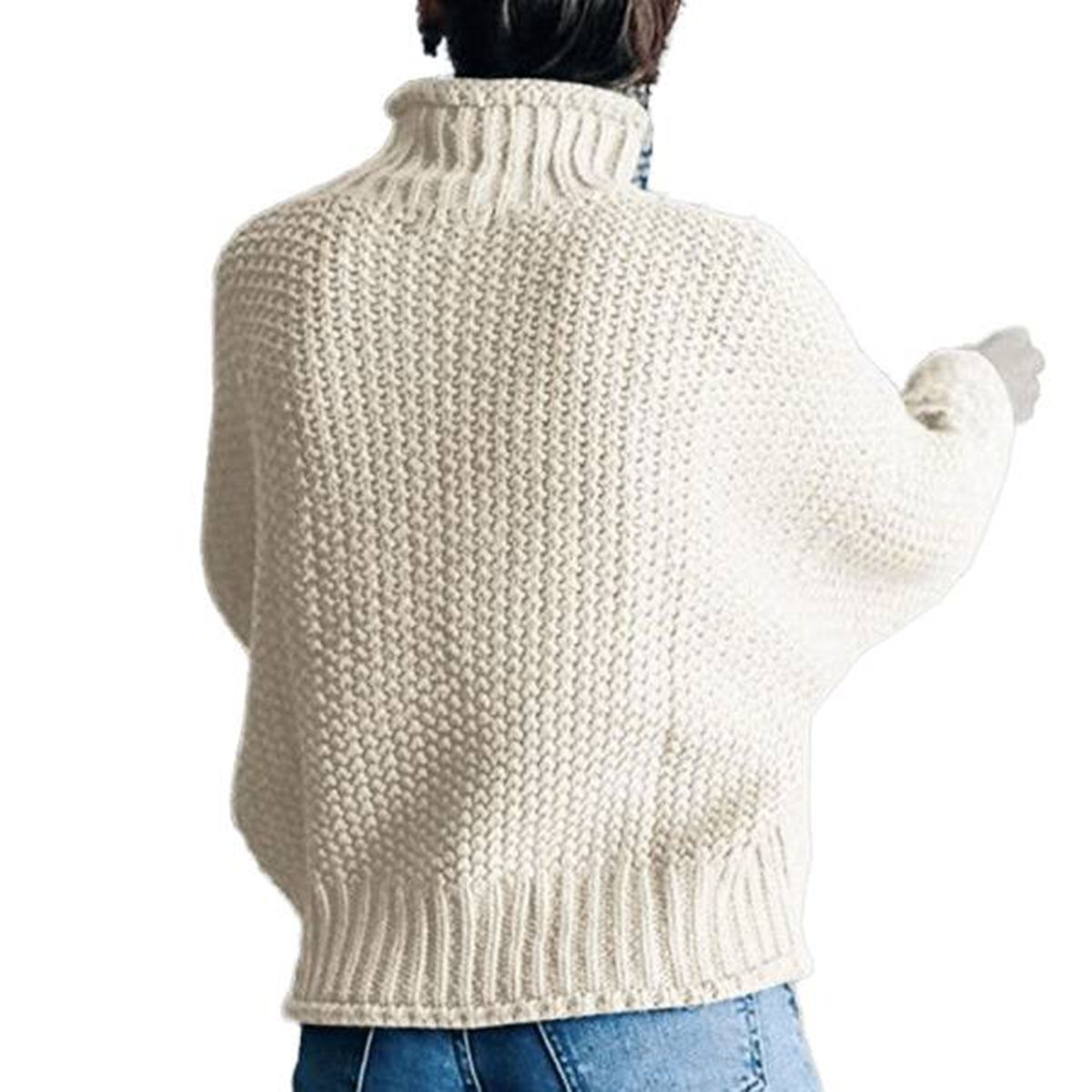 Women's Sweater Solid Loose Oversized Batwing Long Sleeve M White