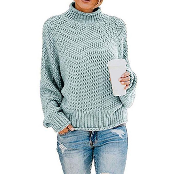 Women's Sweater Pullover Oversized Chunky Knit Solid XXL Light Blue