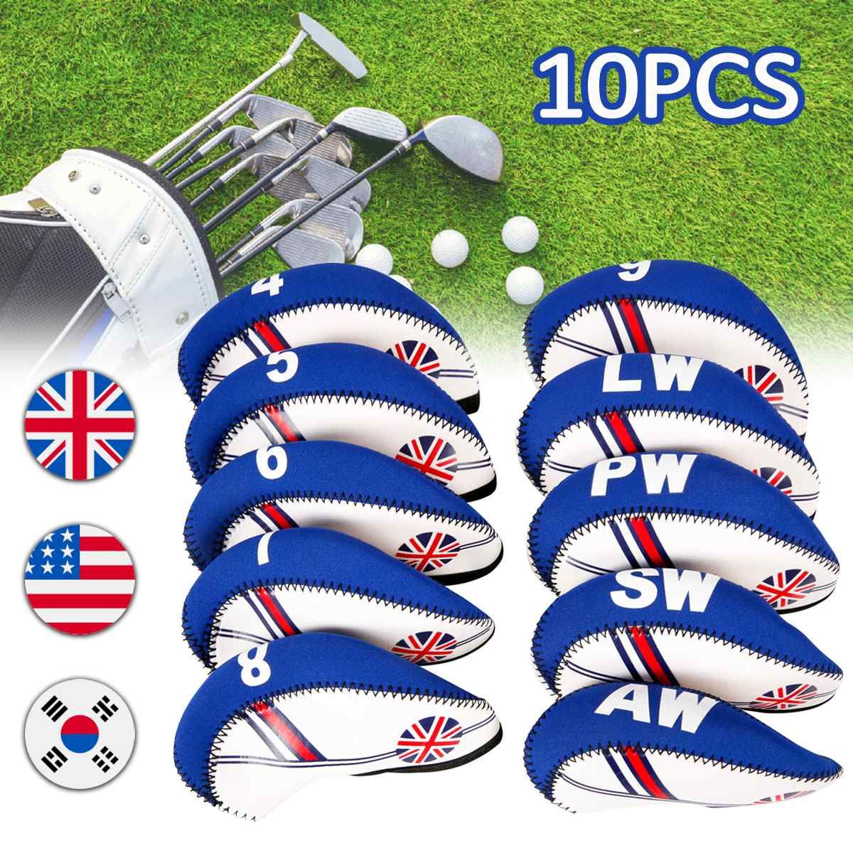 10pcs/set Golf Club Iron Head Cover Neoprene National Flag