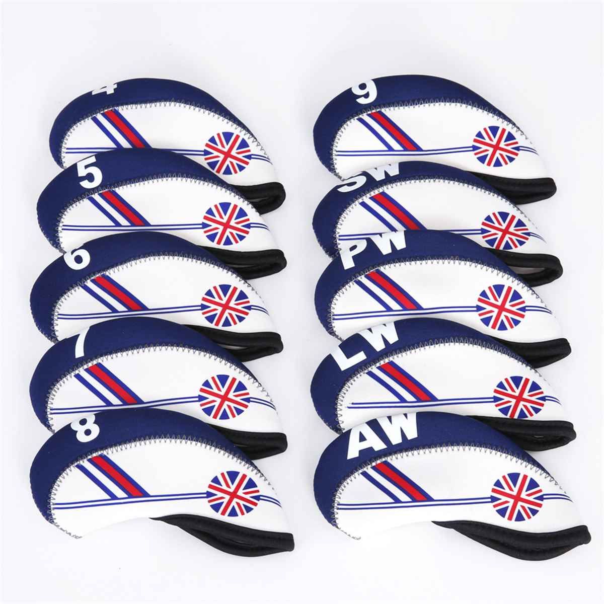 10pcs/set Golf Club Iron Head Cover Neoprene National Flag