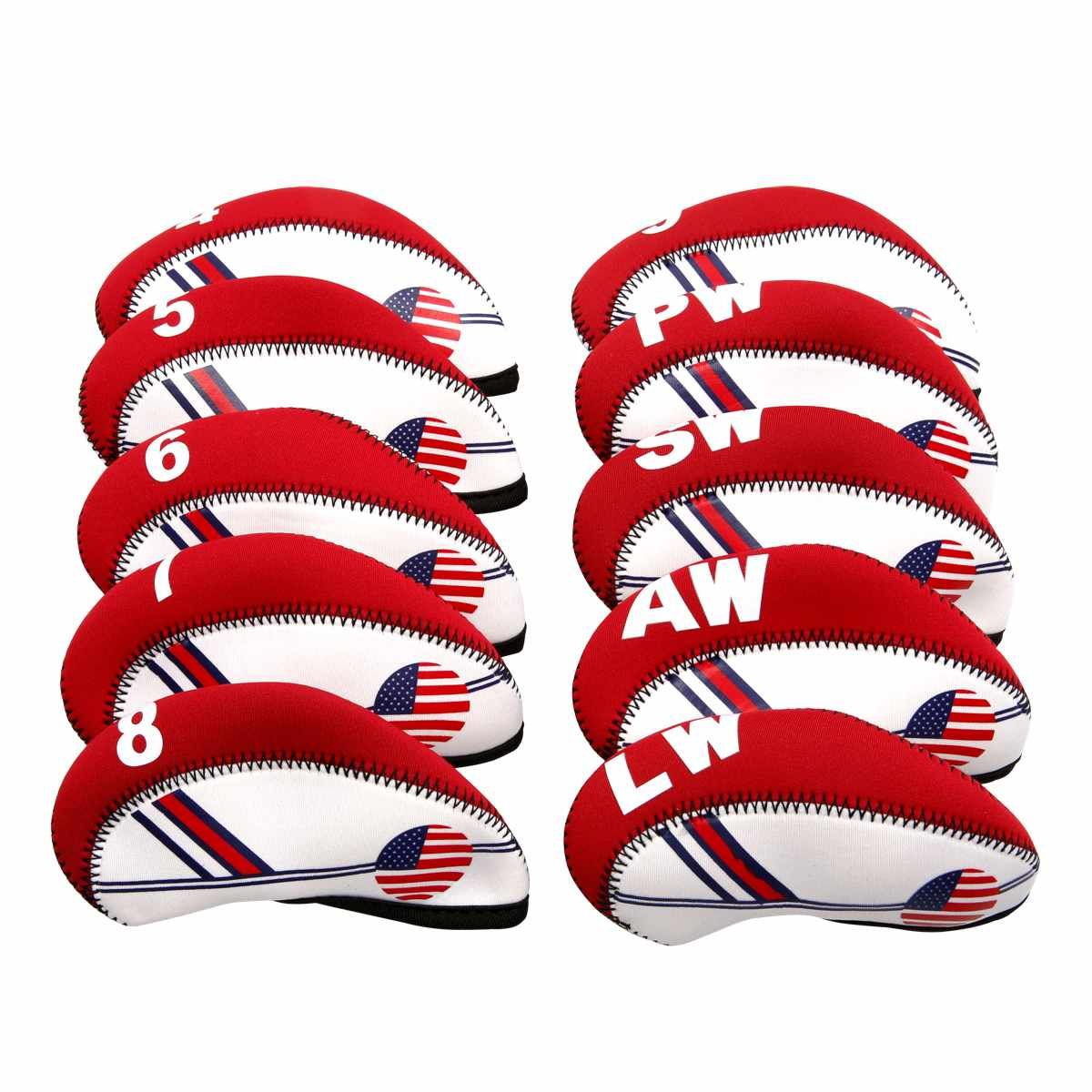 10pcs/set Golf Club Iron Head Cover Neoprene National Flag