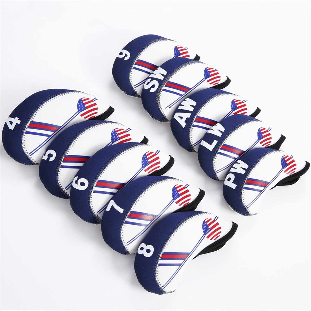 10pcs/set Golf Club Iron Head Cover Neoprene National Flag