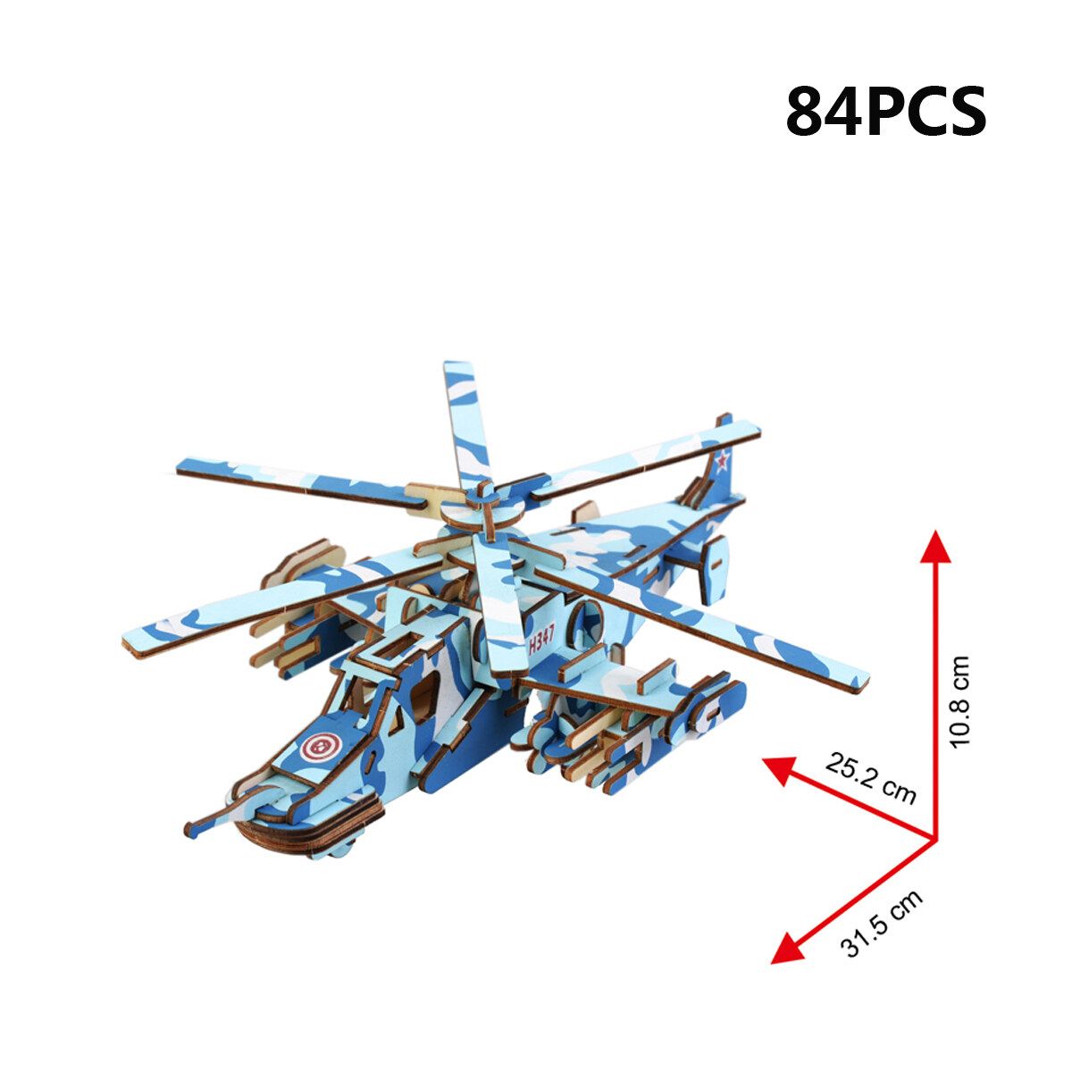 3D DIY Woodcraft Combat Kit Wooden Model Puzzle Kids Toy Gifts KA-50 Black Shark
