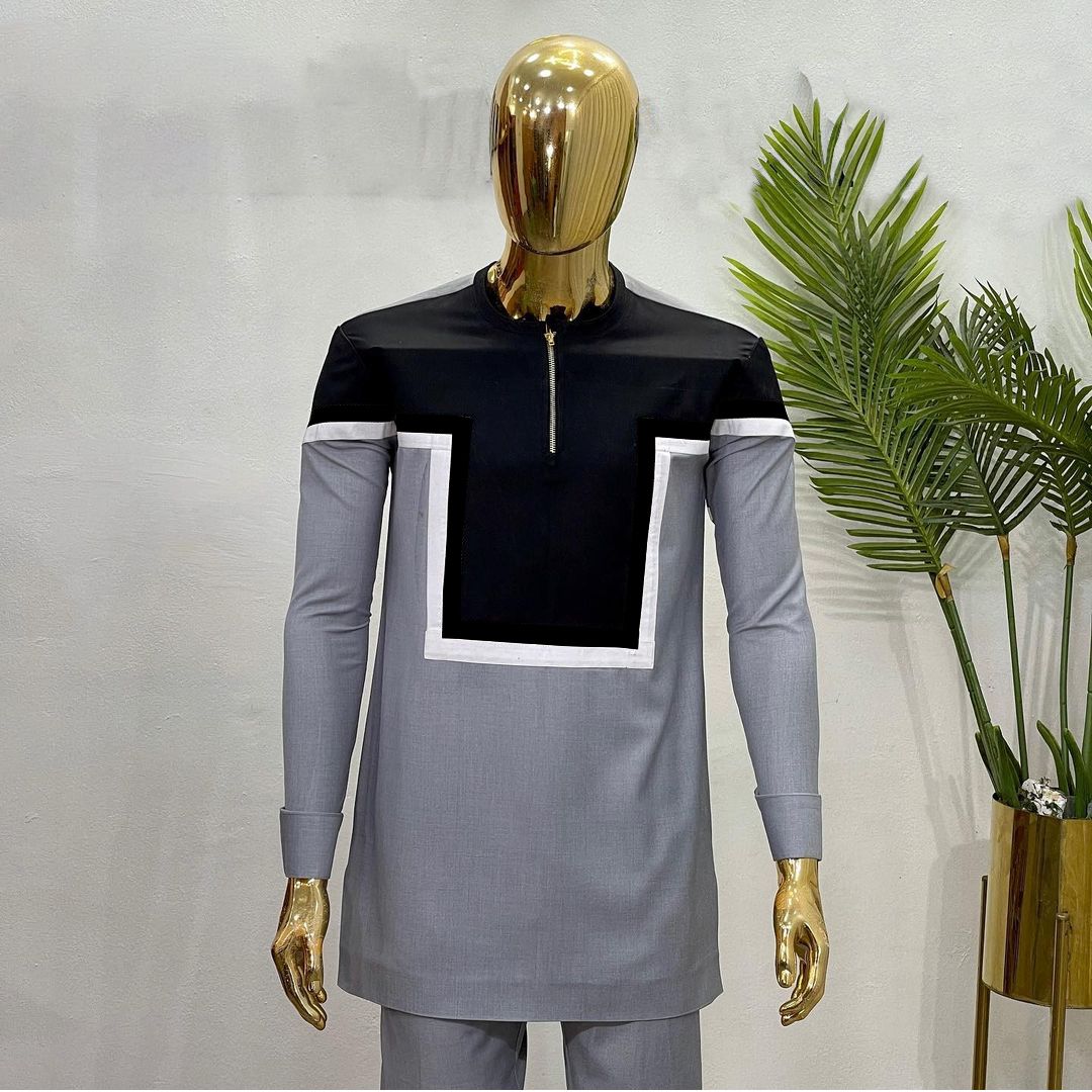 Men's Senator Native Wear (Ash With Deep Blue Details/ Short Sleeve)