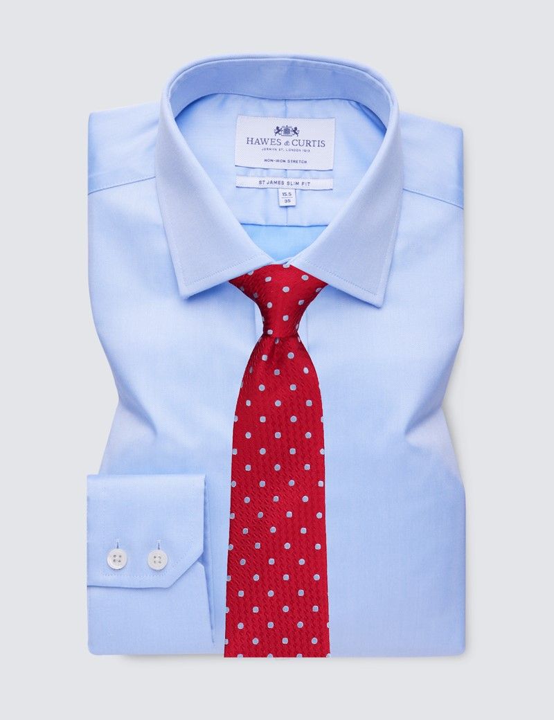 Men's Formal Blue Twill Slim Fit Shirt - Single Cuff - Non Iron