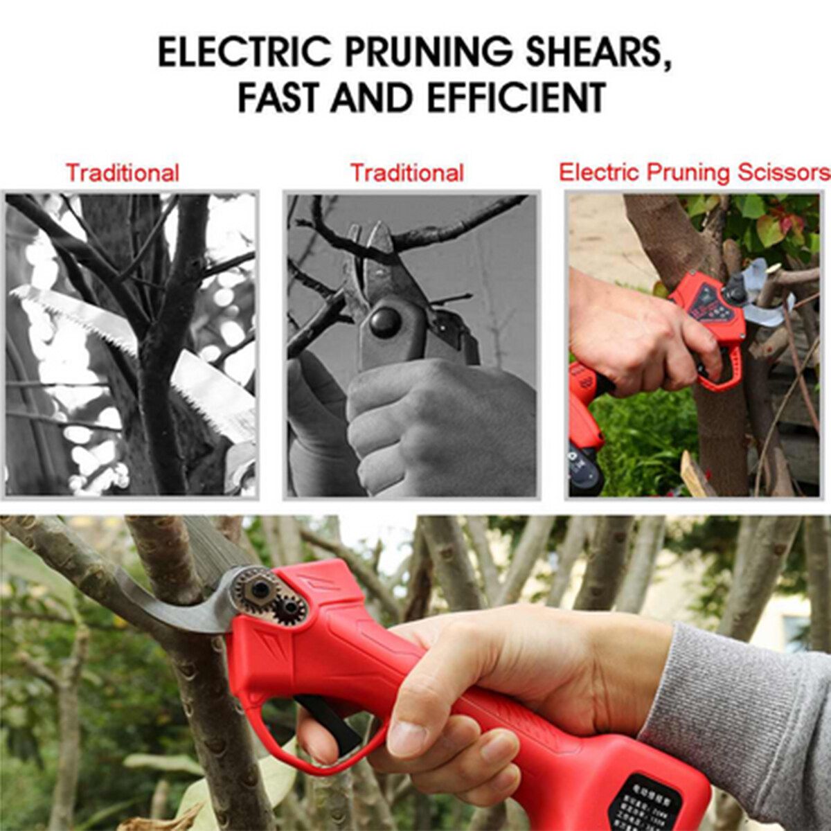 88V Cordless Pruner -ion Pruning Shear Efficient Fruit Tree Bonsai Pruning Electric Tree Branches Landscaping Cutter With 2 Battery