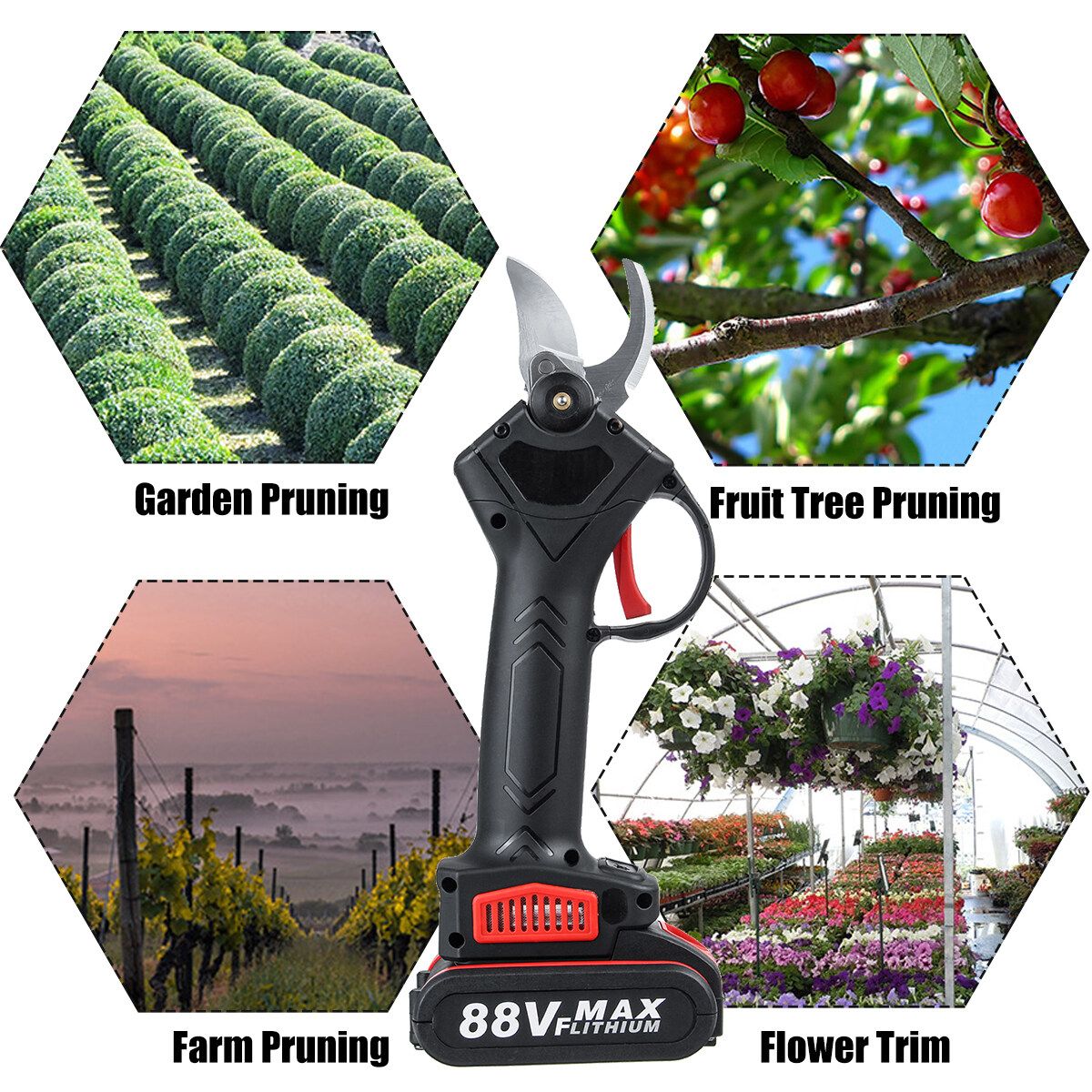 88V Cordless Pruner -ion Pruning Shear Efficient Fruit Tree Bonsai Pruning Electric Tree Branches Landscaping Cutter With 2 Battery