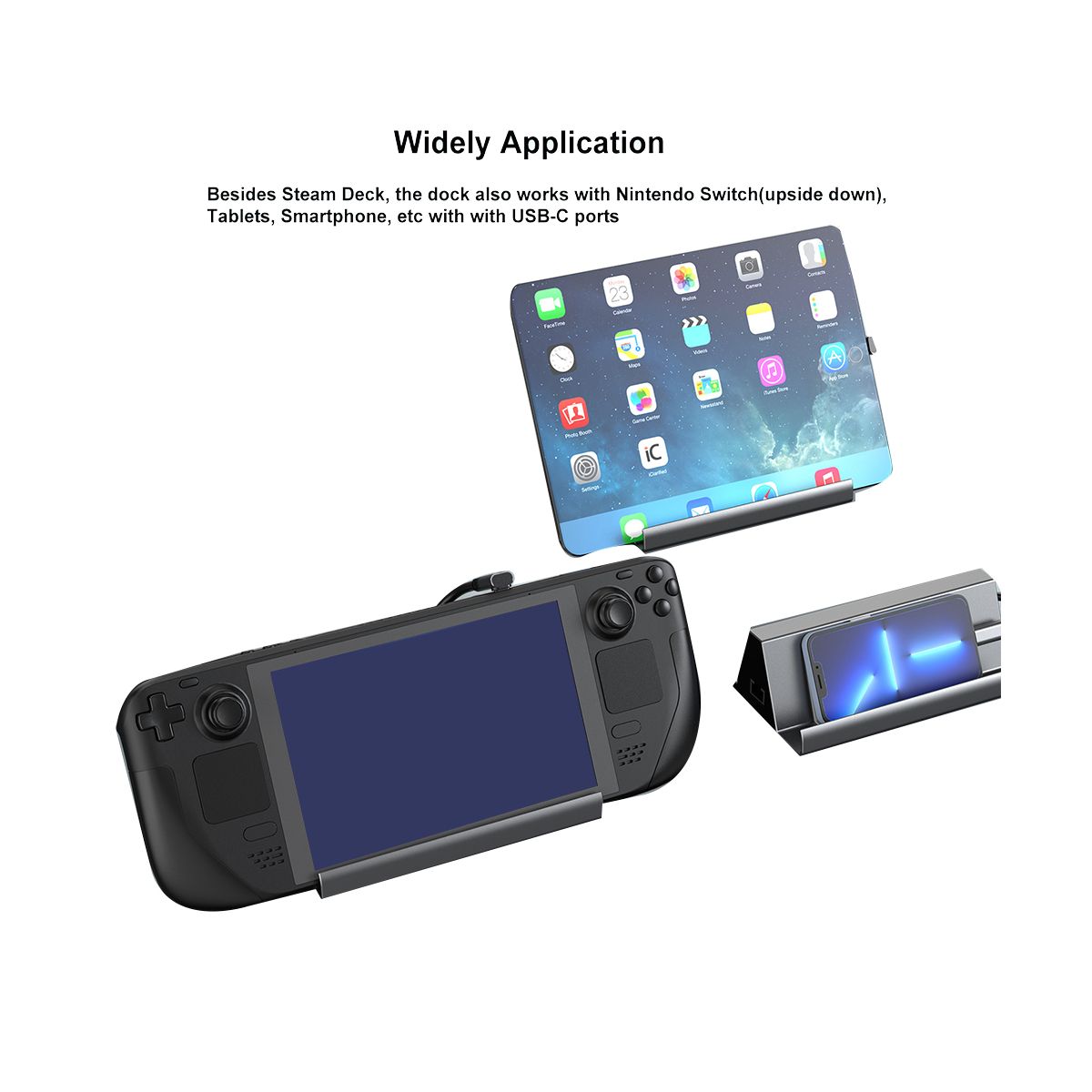 7 in 1 Docking Station for Deck Aluminum Alloy Holder Dock 60Hz -Compatible USB-C for Deck Game Console