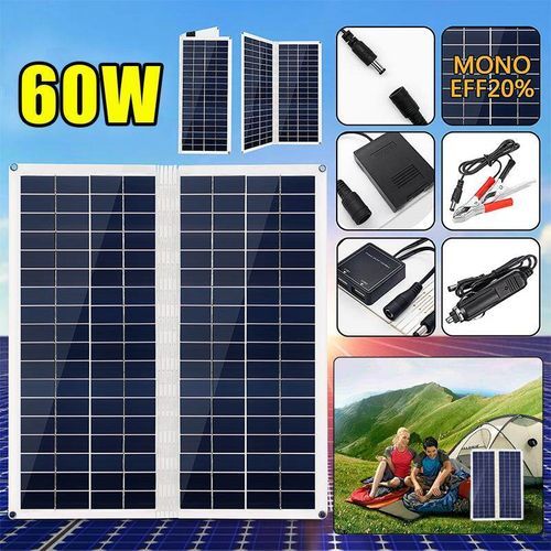 60W 18V Foldable Folding Dual USB Solar Panel Car Charger