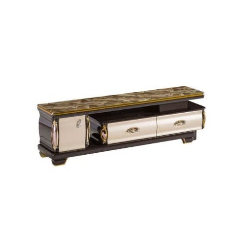 Tv Stand With Glass Top And Wooden Drawers