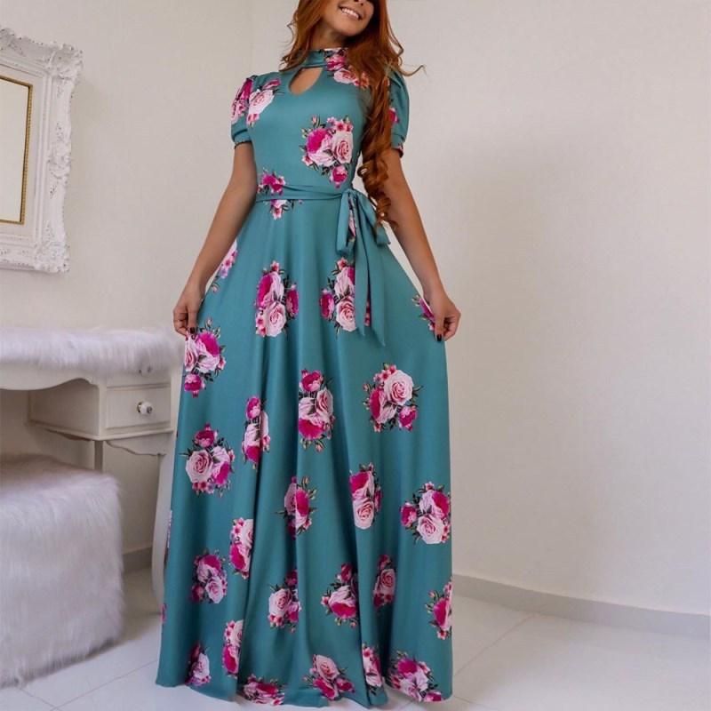 2023 Spring/Summer New Sexy Fashion Lace up Print Half High Neck Dress Long Dress