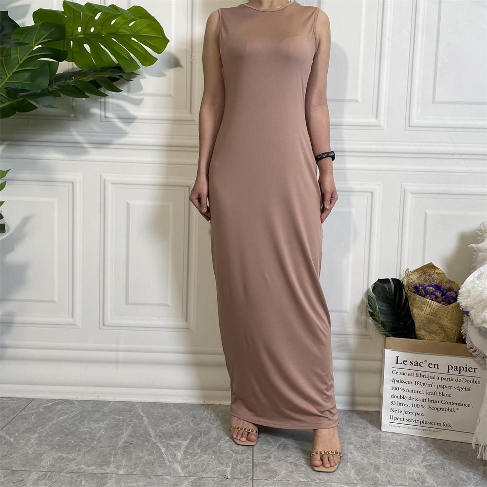 Muslim plain casual sleeveless bottom women's dress 6565