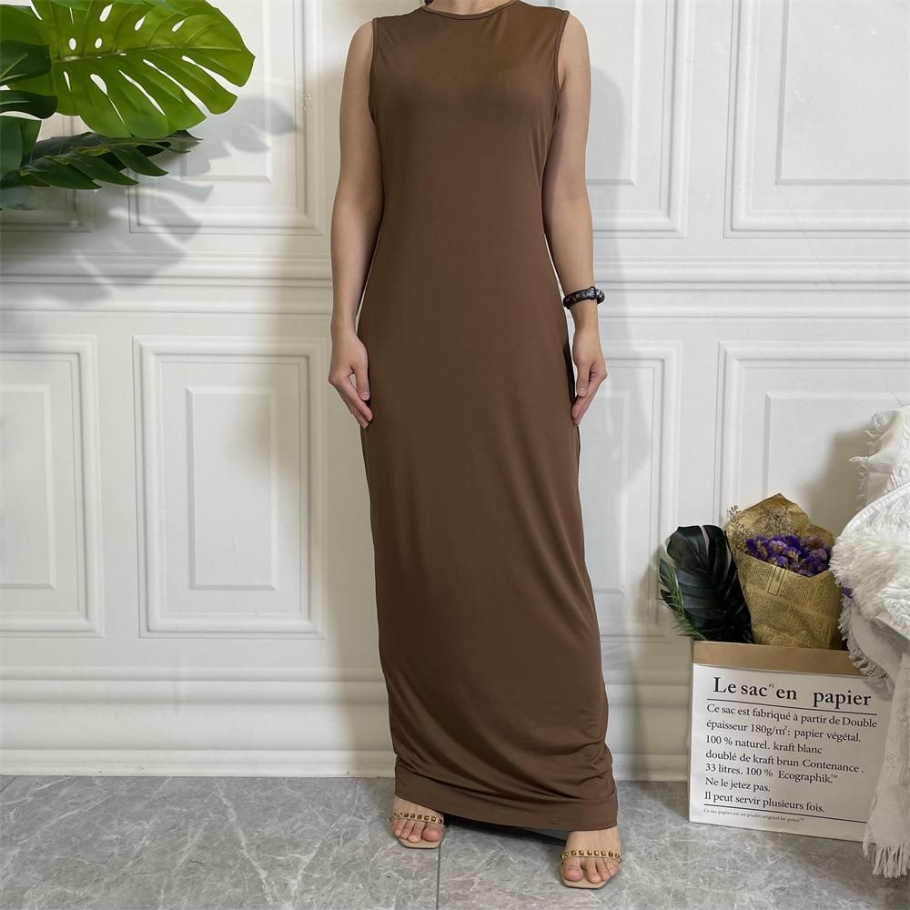 Muslim plain casual sleeveless bottom women's dress 6565
