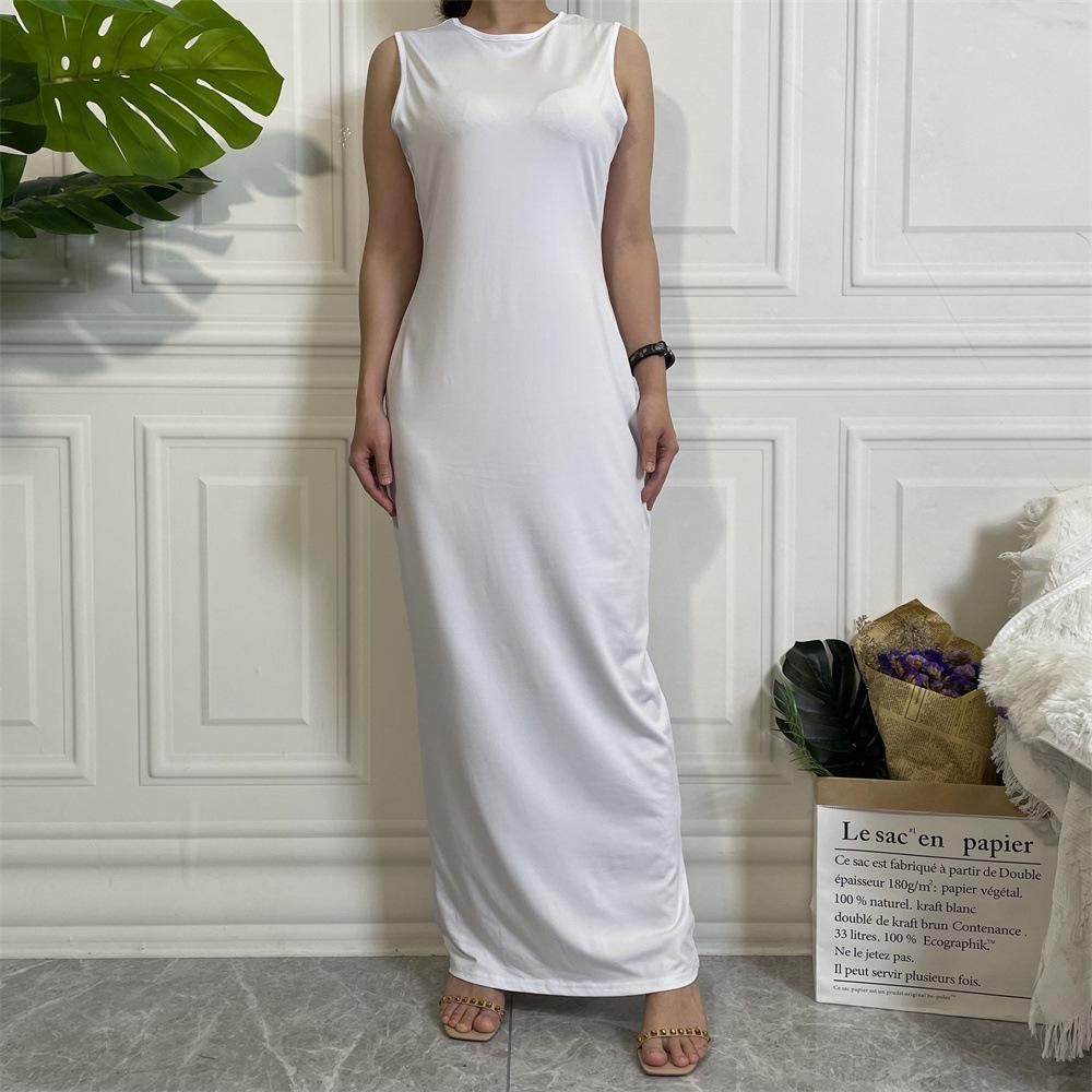 Muslim plain casual sleeveless bottom women's dress 6565