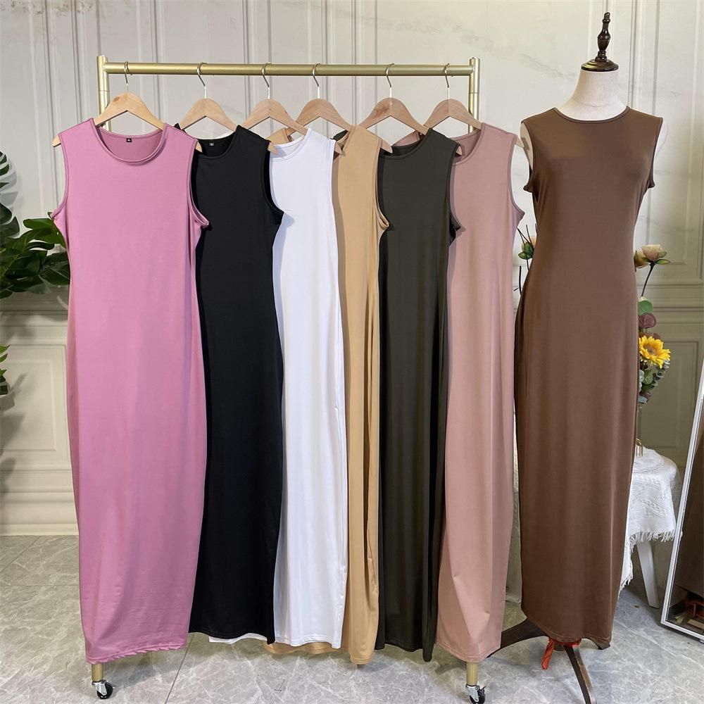 Muslim plain casual sleeveless bottom women's dress 6565