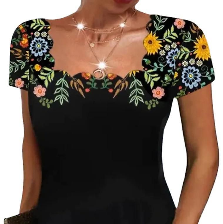 2023 Summer New Women's Wave Neck Printed Short Sleeve Dress