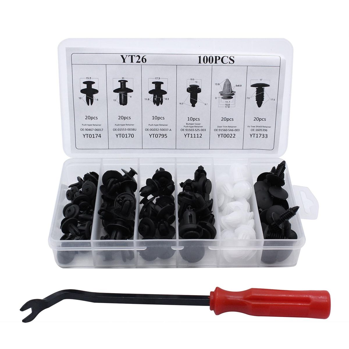 Car Bumper Retainer Clips & Fastener Remover, Quality Nylon Push Rivets - Splash Shield Clips 6 Most Popular Sizes & Replacement for Honda Toyota GM Ford