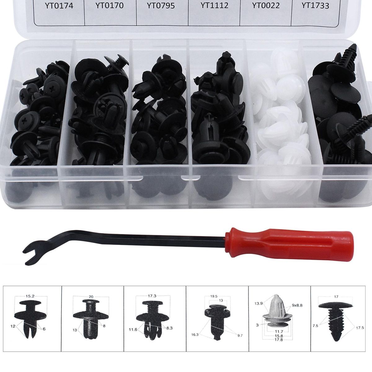 Car Bumper Retainer Clips & Fastener Remover, Quality Nylon Push Rivets - Splash Shield Clips 6 Most Popular Sizes & Replacement for Honda Toyota GM Ford