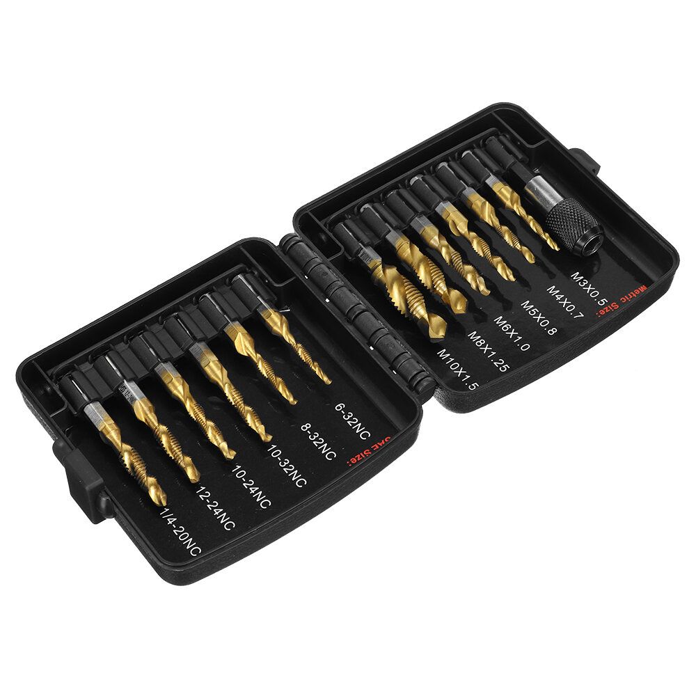 Drillpro 13pcs M3-M10 Metric Screw Thread Tap Drill Bits Set
