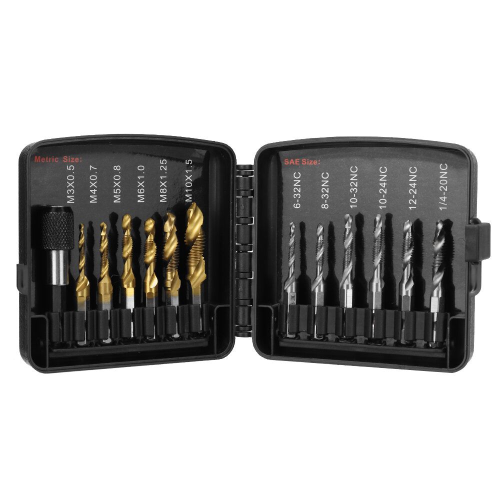 Drillpro 13pcs M3-M10 Metric Screw Thread Tap Drill Bits Set