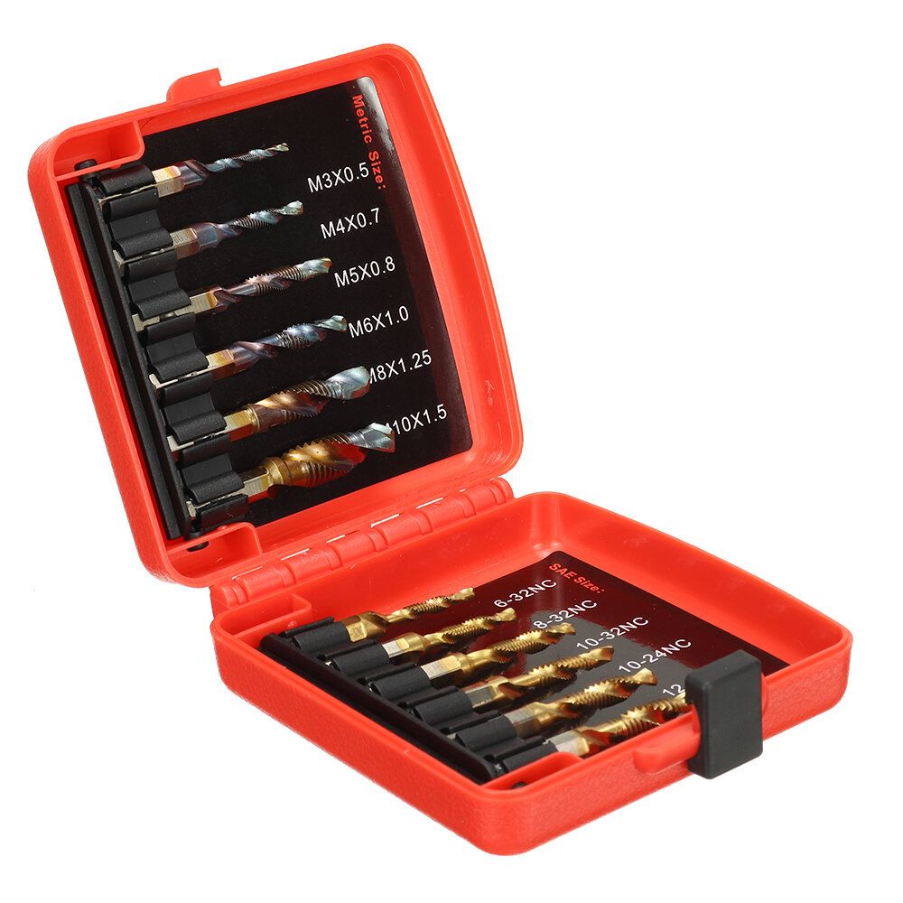 Drillpro 13pcs M3-M10 Metric Screw Thread Tap Drill Bits Set