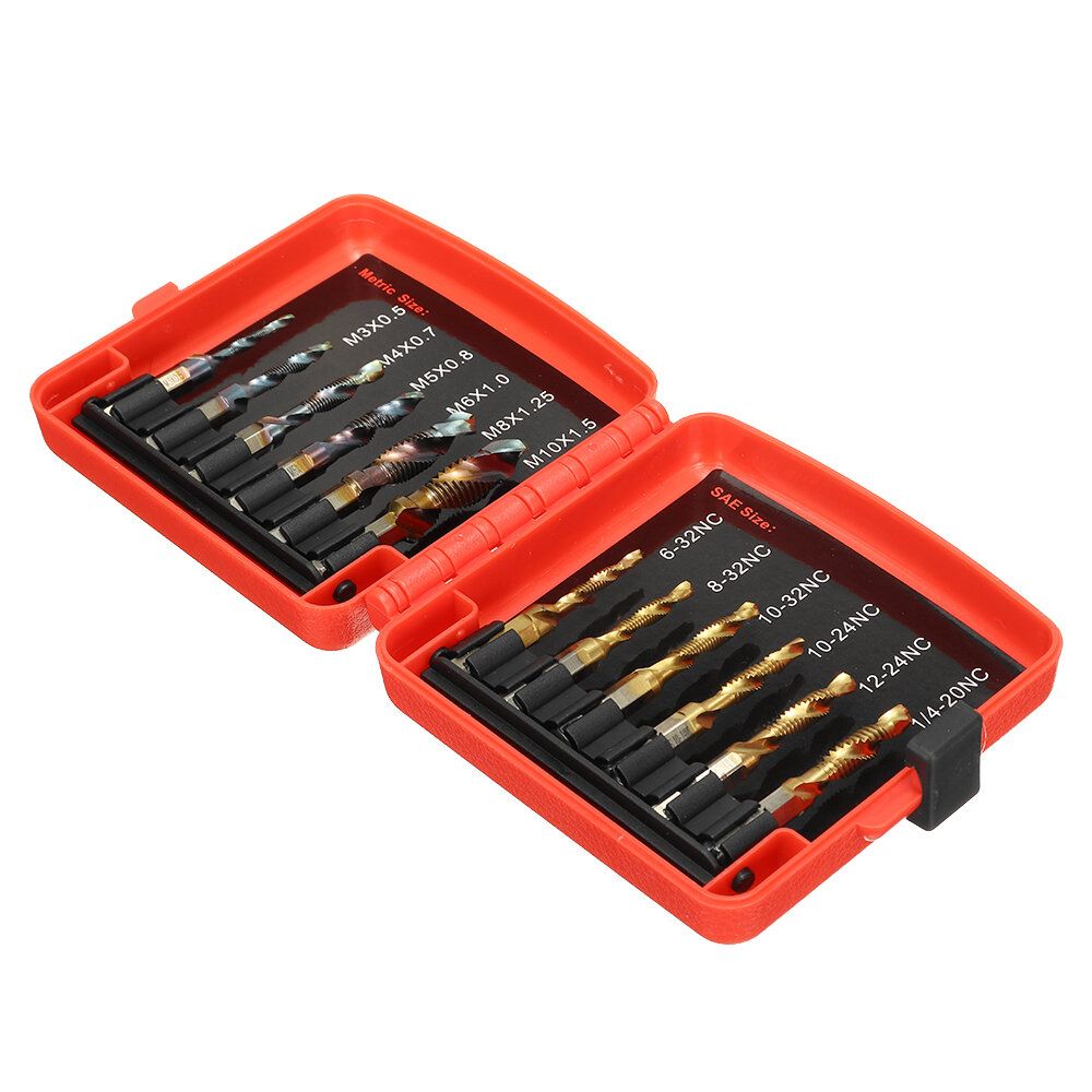 Drillpro 13pcs M3-M10 Metric Screw Thread Tap Drill Bits Set