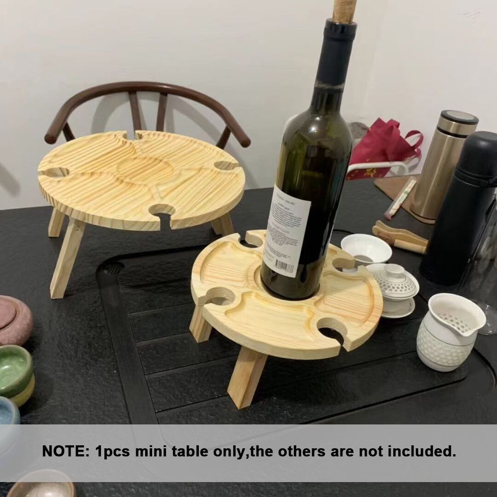 Mini Picnic Table With Glass Holder Wooden Folding Wine