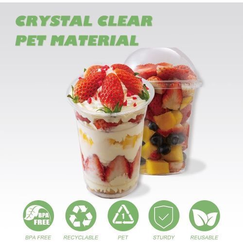 Botogift 12 Oz Clear Plastic Cups With Lids, Parfait Dome