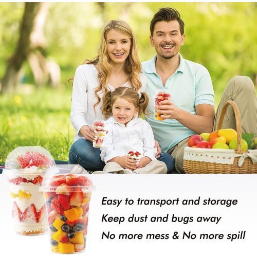 Botogift 12 Oz Clear Plastic Cups With Lids, Parfait Dome