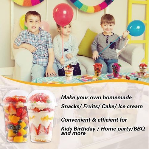 Botogift 12 Oz Clear Plastic Cups With Lids, Parfait Dome