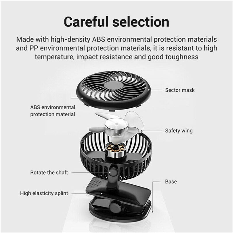 Computer Fan 360-degree Mini Portable 2000MAH Rotatable Desktop Fan J80 Home Silent USB On Fan+Clips Fan Electric Rechargeable