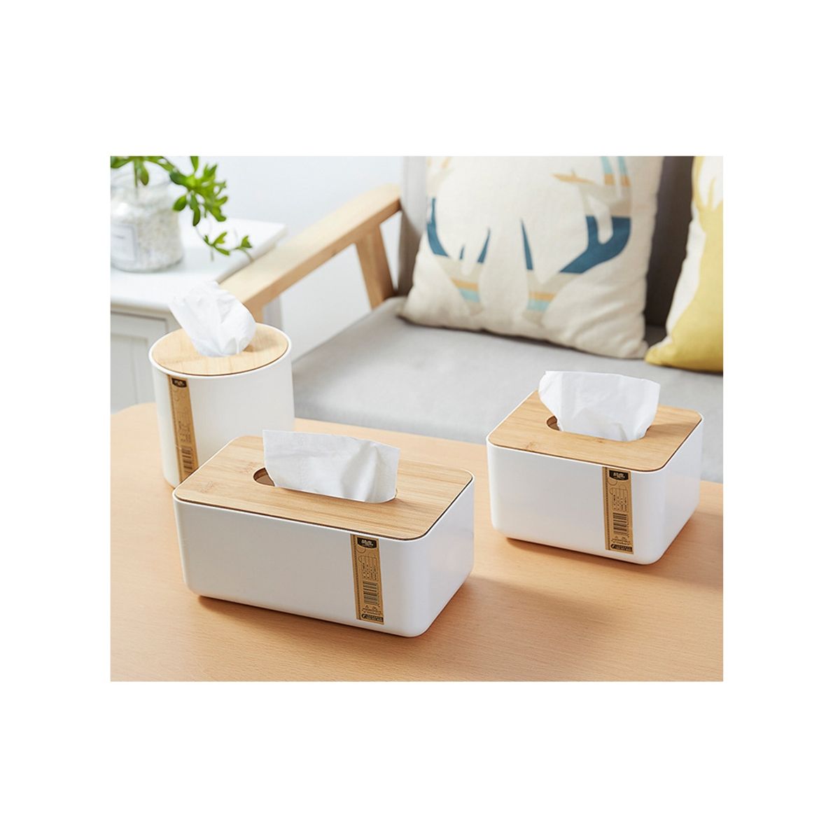 Bamboo Wooden Cover Plastic Tissue Box Paper Holder