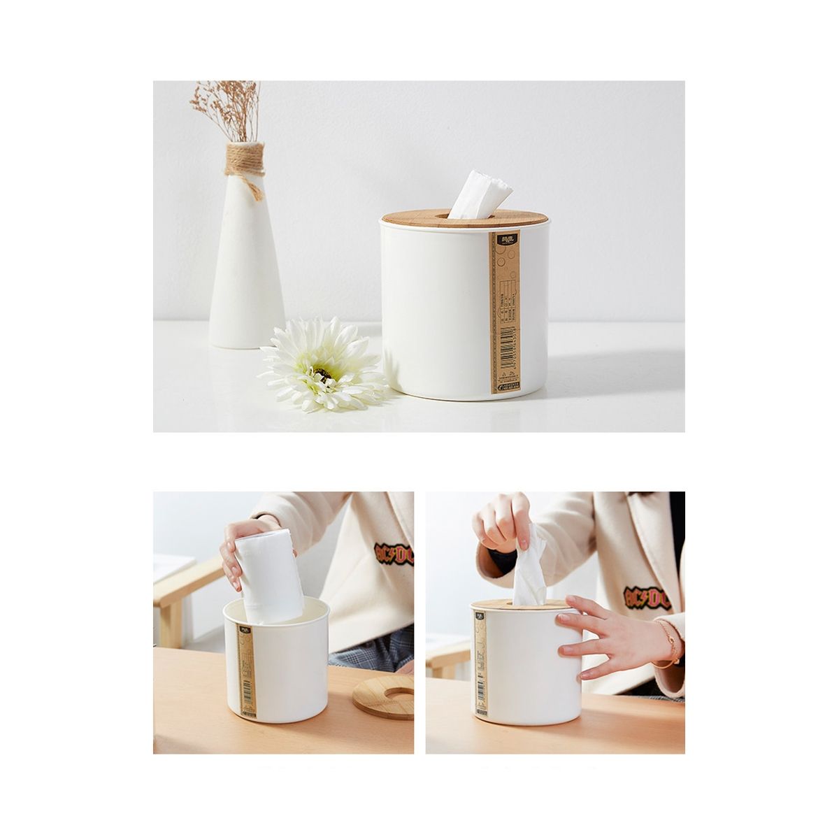 Bamboo Wooden Cover Plastic Tissue Box Paper Holder