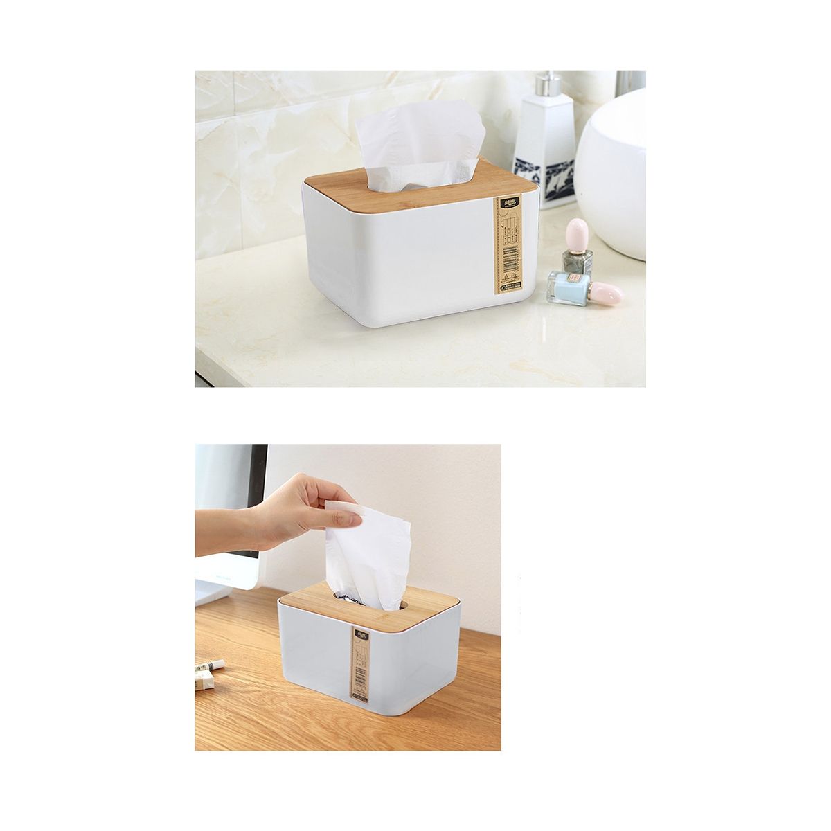 Bamboo Wooden Cover Plastic Tissue Box Paper Holder