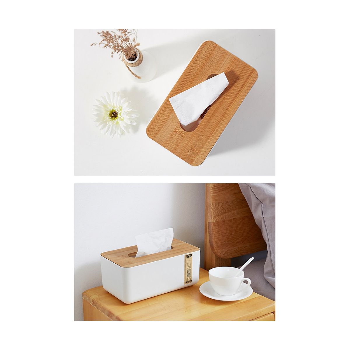 Bamboo Wooden Cover Plastic Tissue Box Paper Holder