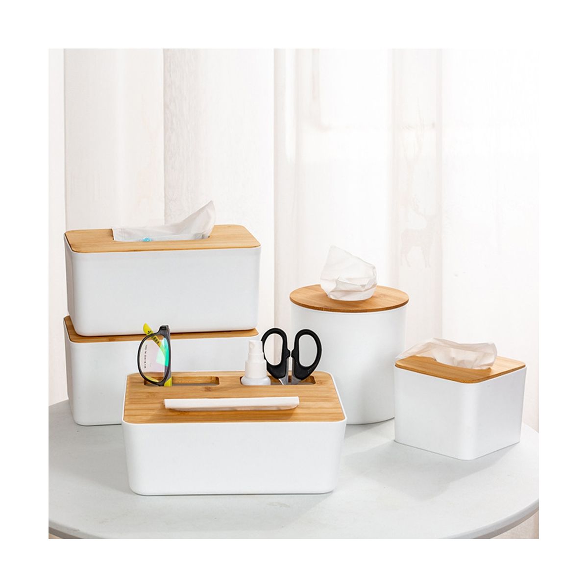 Bamboo Wooden Cover Plastic Tissue Box Paper Holder