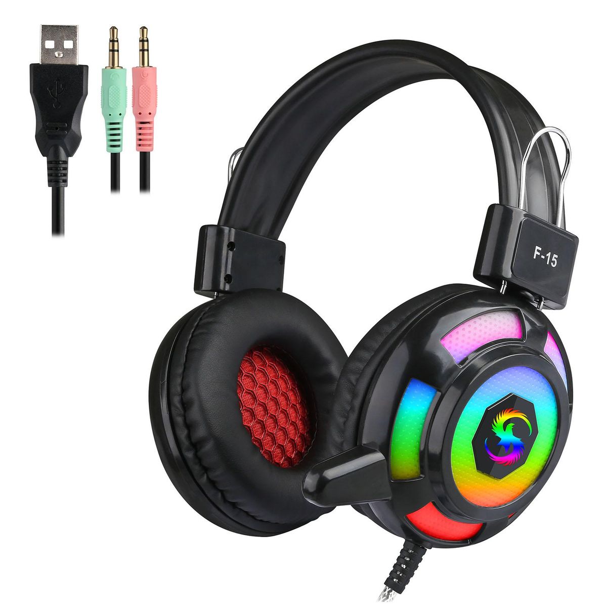 KUBITE Wired Headphones Over-Ear Gaming Earphones with RGB Light Super Dazzling Interface Wire Control with Microphone Computer Headset