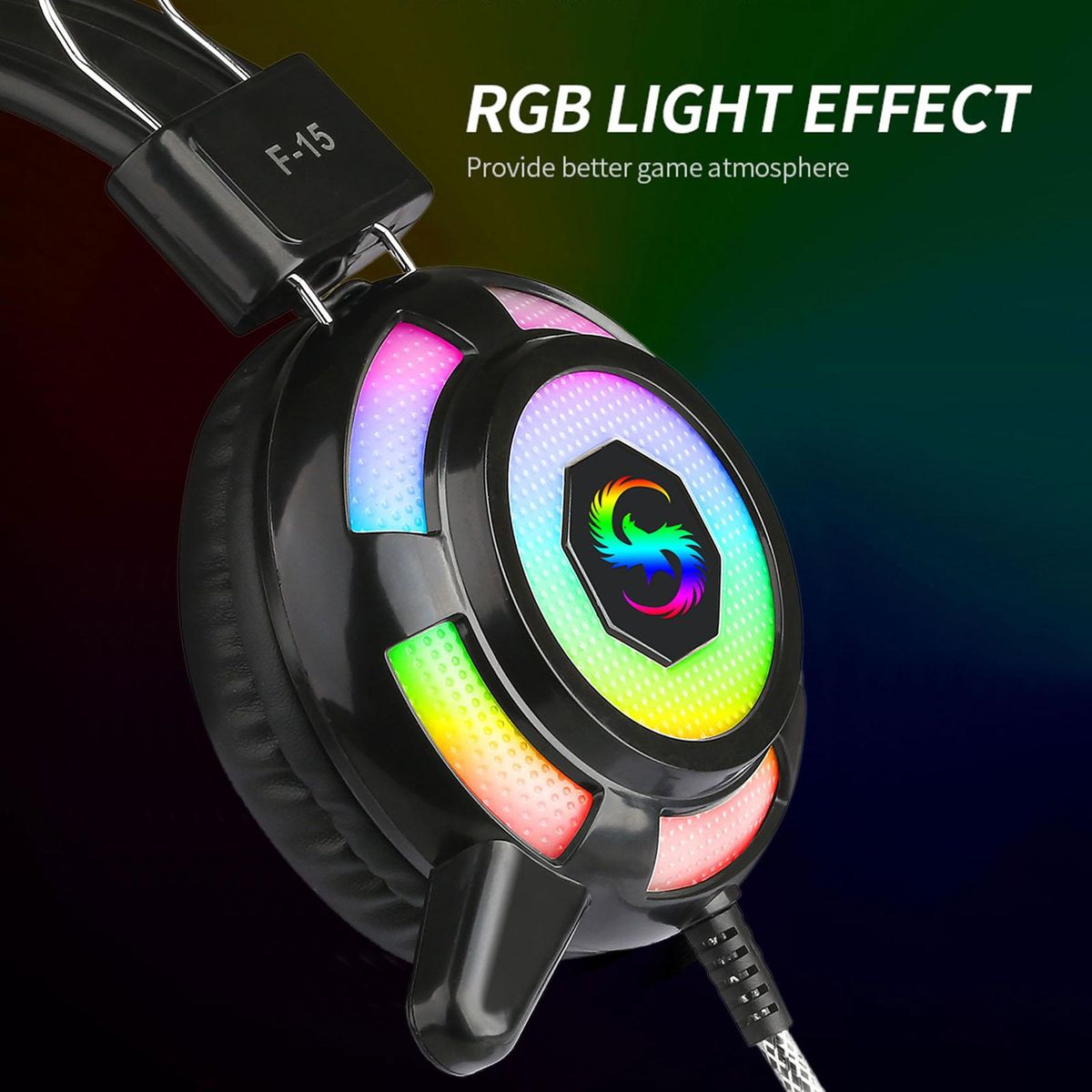 KUBITE Wired Headphones Over-Ear Gaming Earphones with RGB Light Super Dazzling Interface Wire Control with Microphone Computer Headset
