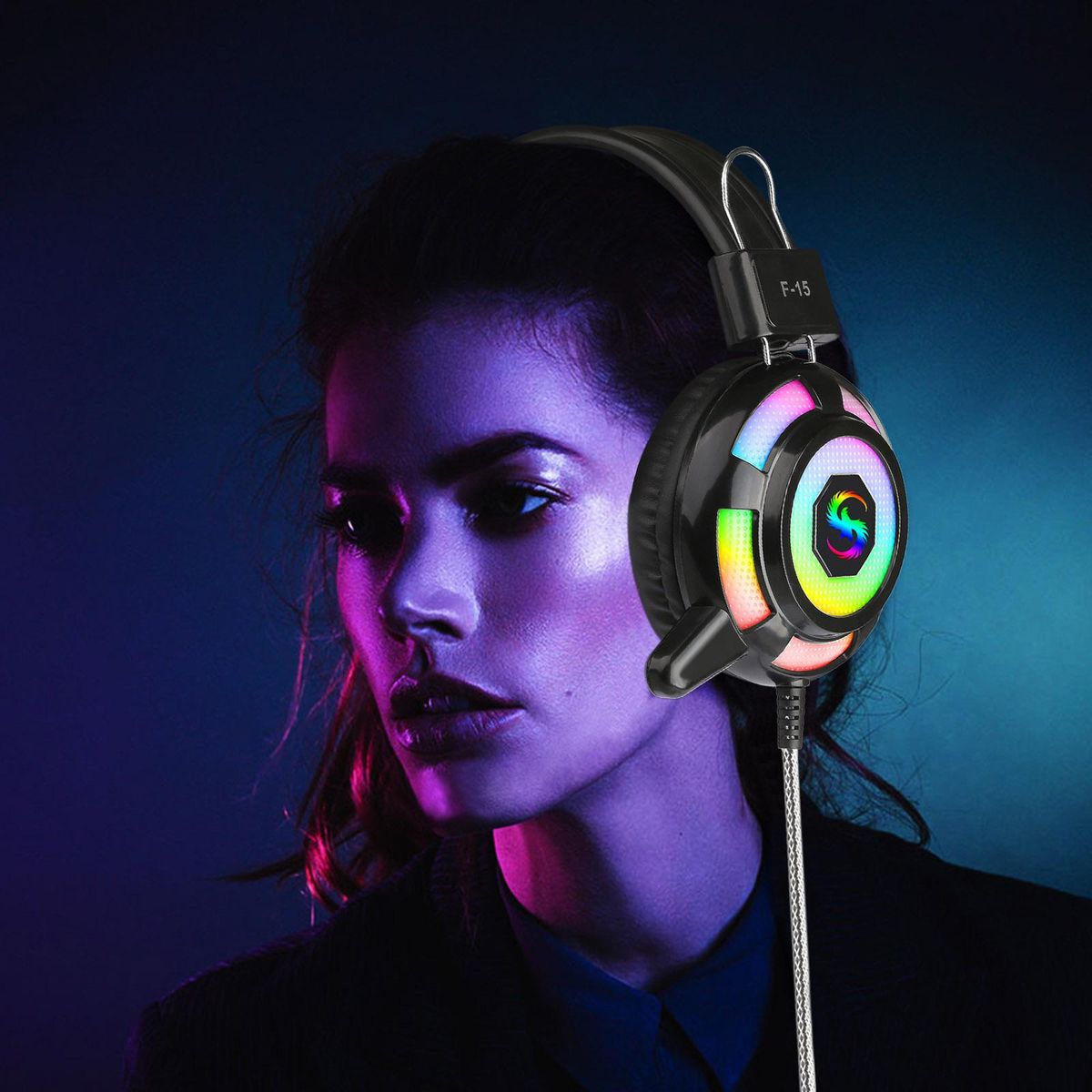 KUBITE Wired Headphones Over-Ear Gaming Earphones with RGB Light Super Dazzling Interface Wire Control with Microphone Computer Headset