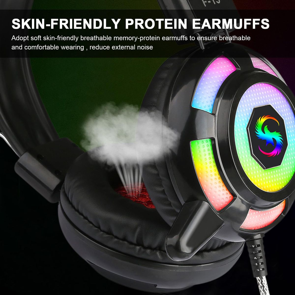 KUBITE Wired Headphones Over-Ear Gaming Earphones with RGB Light Super Dazzling Interface Wire Control with Microphone Computer Headset