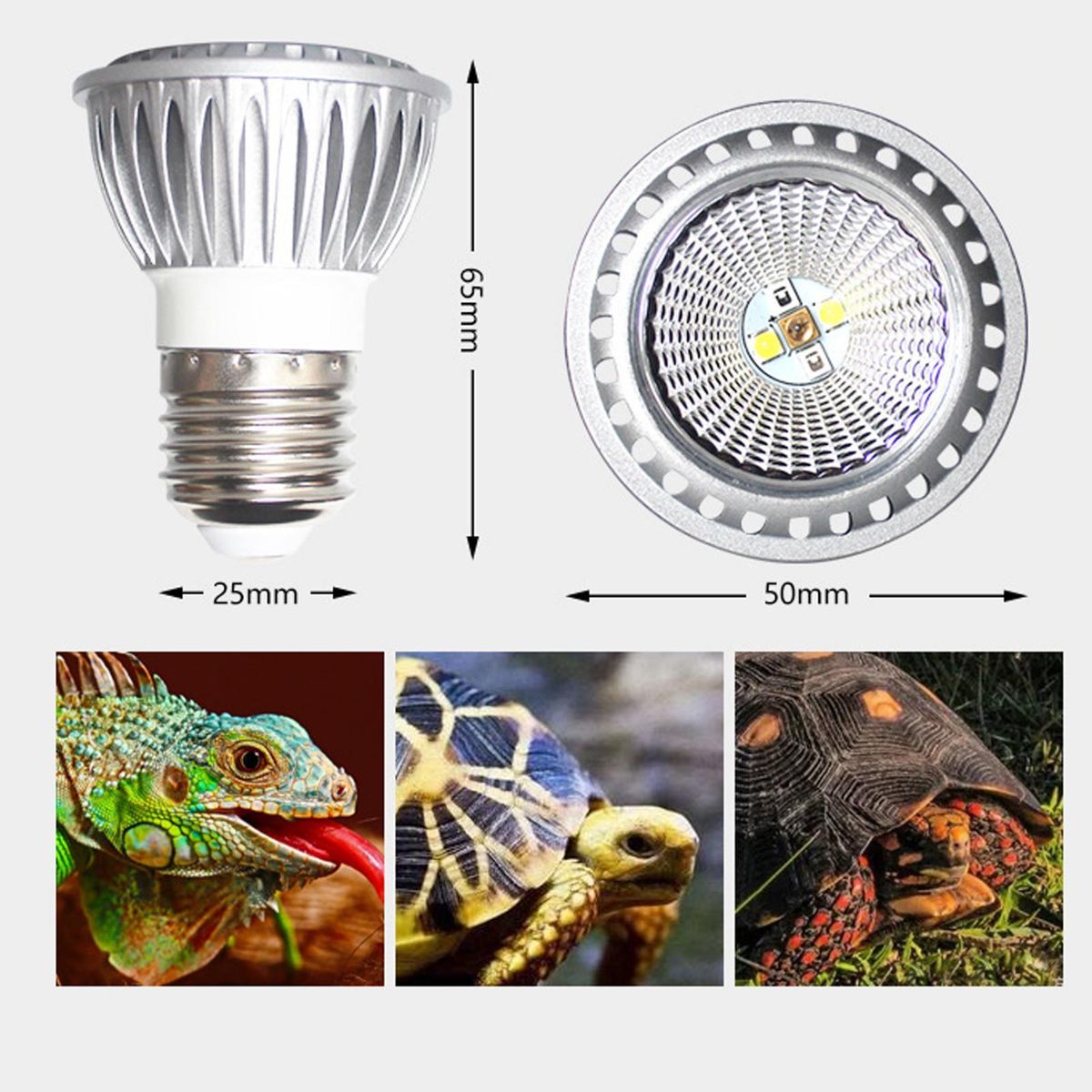 5W Reptile Heating Light Full Spectrum Lizard Pet UVA Uvb Silver