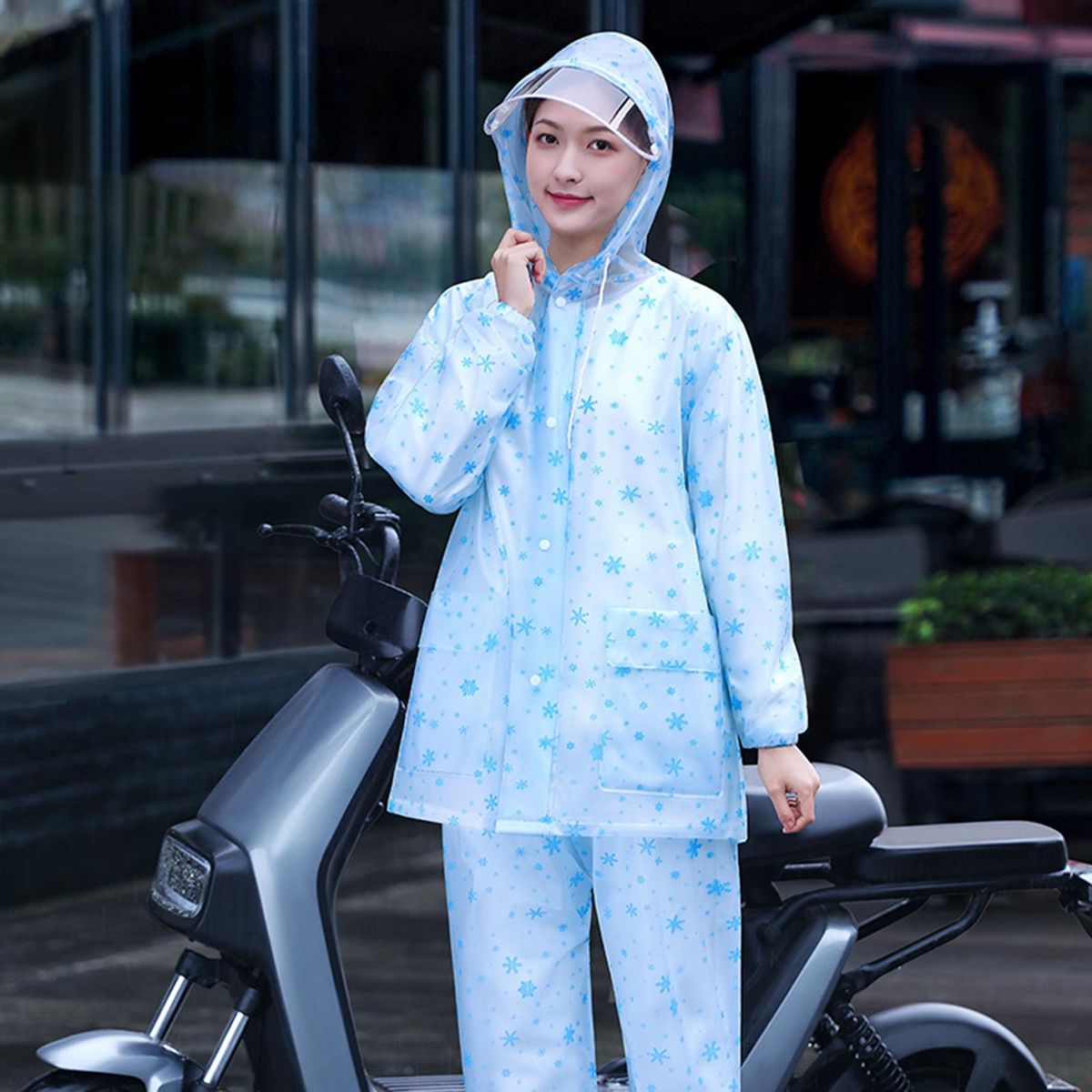1 Set Rain Coat Removable Face Shield Rain Coat Blue