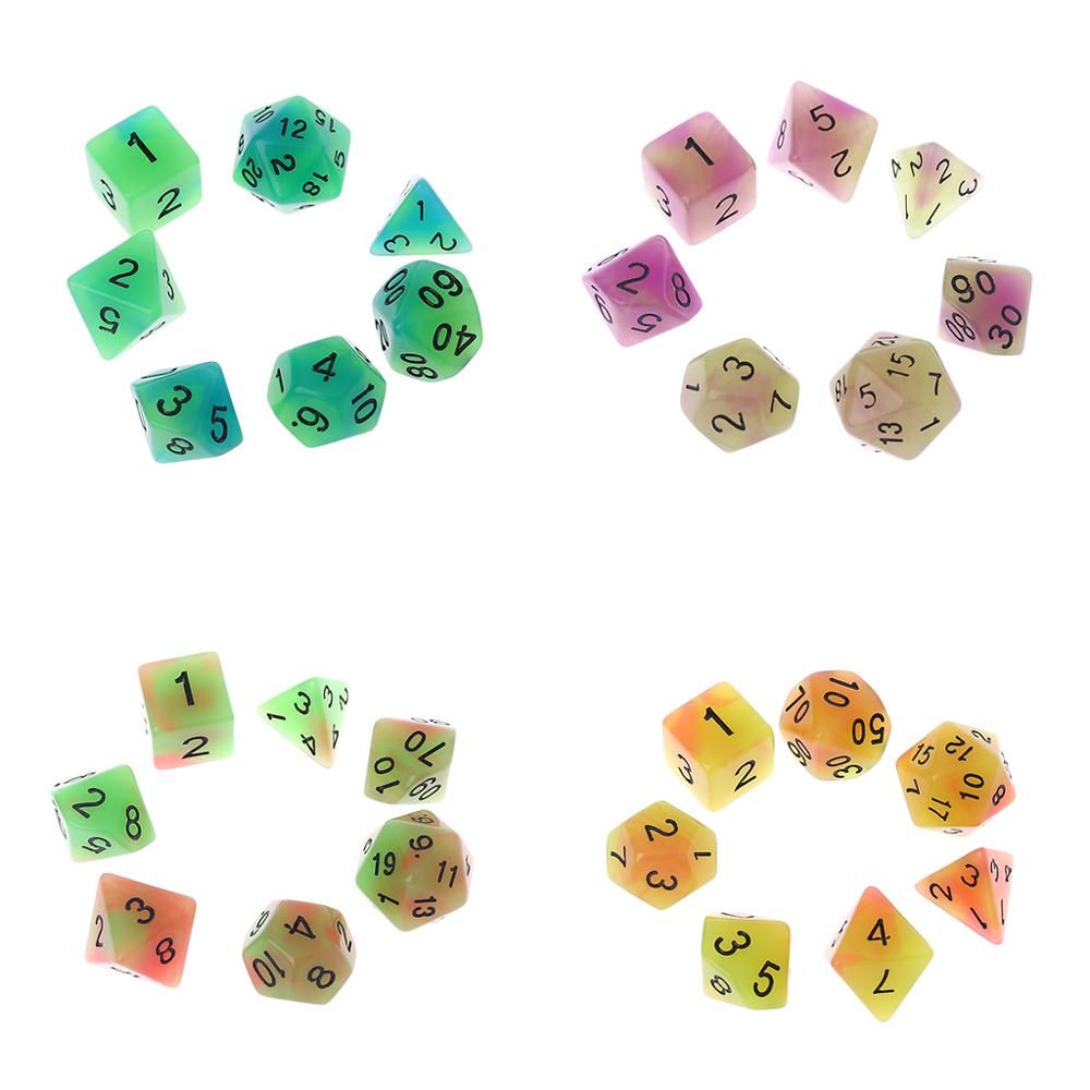 7 Pcs Acrylic Dice Luminous Black Points D4 D6 D8 D10 D12
