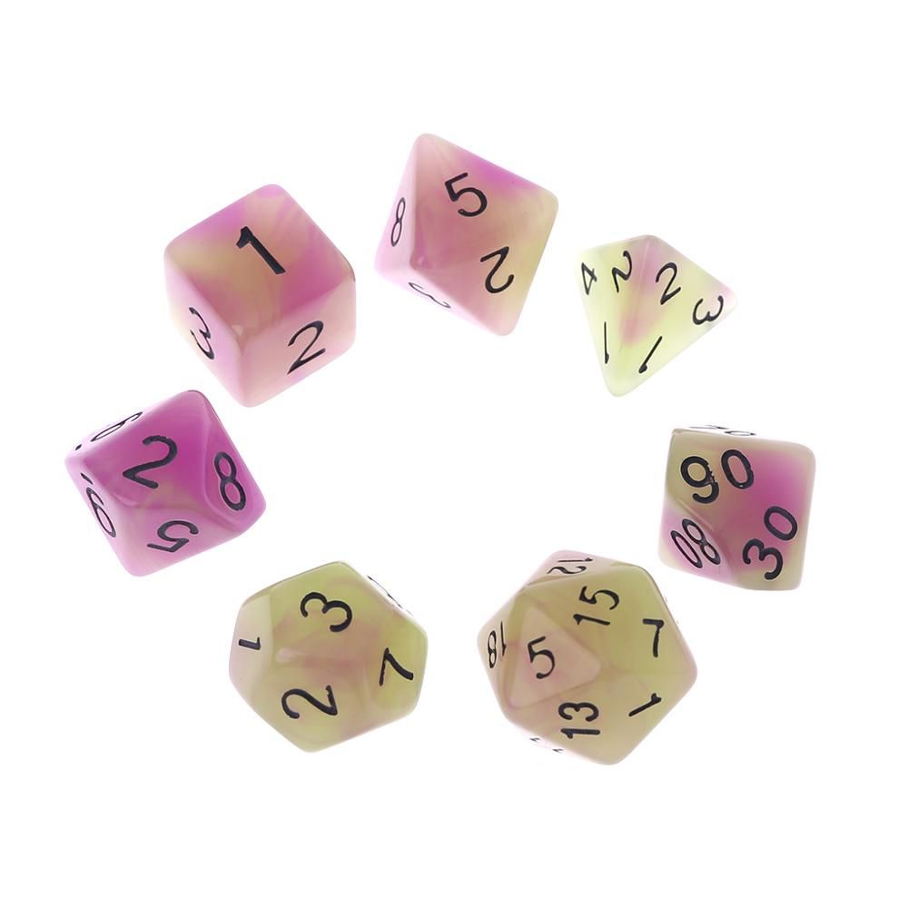 7 Pcs Acrylic Dice Luminous Black Points D4 D6 D8 D10 D12